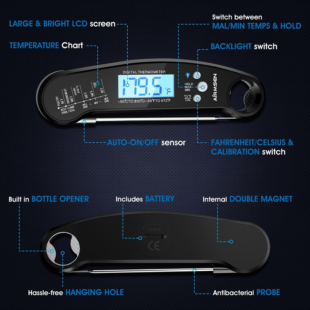 AIRMSEN Food Thermometer - Black