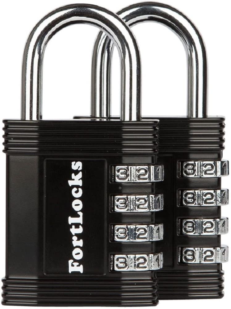 FortLocks Padlock - 4 Digit Combination Lock for Gym Outdoor & School Locker, Fence, Case & Shed – Heavy Duty Resettable Set Your Own Combo – Waterproof (Black)