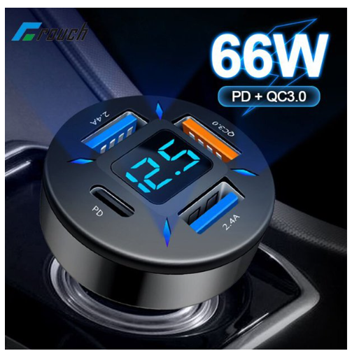 66W 4 Ports USB Car Charger Fast Charging -  PD QC3.0 2USB