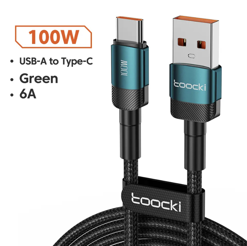 Toocki 6A 100W USB C Fast Charger Cable For Huawei P30 Pro Samsung Xiaomi Realme Oneplus Poco F3: Green 6A USB Cable, 1m
