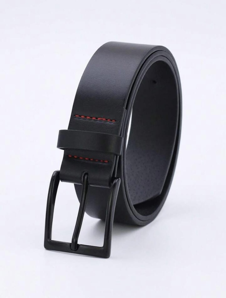 Men Square Black&Red Buckle Belt - Black/ size 34-38