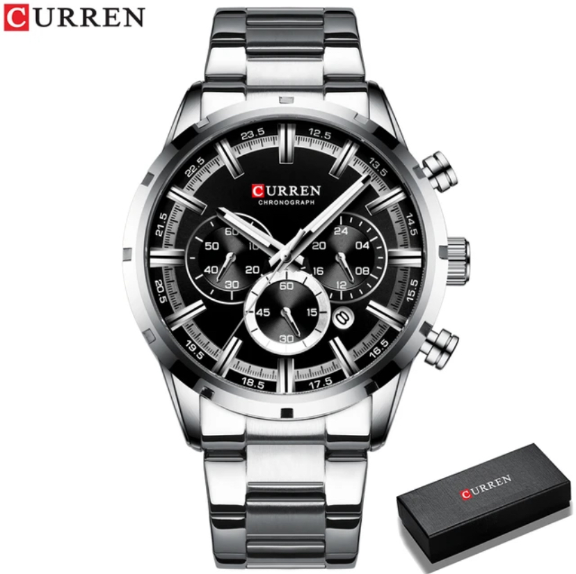Curren Men's Watch Stainless Steel Band: Silver/black