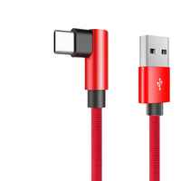 Elough 3A 90 Degree Elbow USB Type C Cable Fast Charging QC 3.0 Gaming Data USB C Cable for Xiaomi Samsung Huawei - Red, 3m