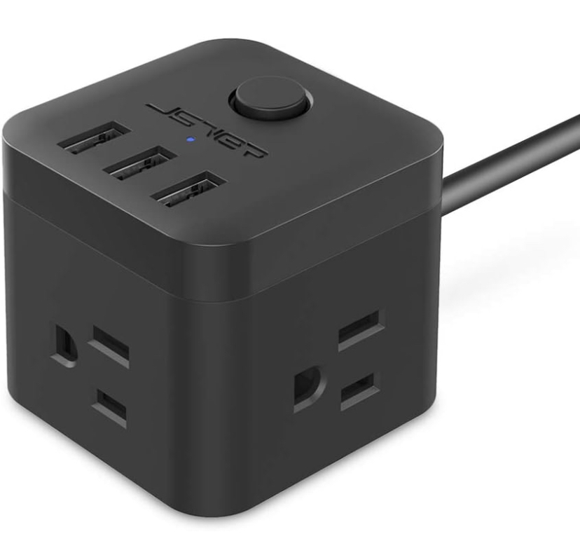 JSVER Power Cube 3 Outlet 3 USB-A Ports, 4.92 Ft Extension Cord (Black)