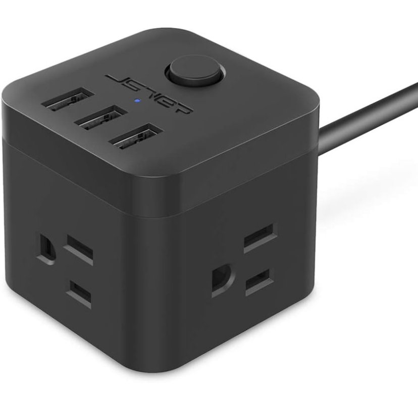 JSVER Power Cube, Power strip with USB, 3 Outlet 3 USB Charging Ports, 4.92 Ft Extension Cord (Black)