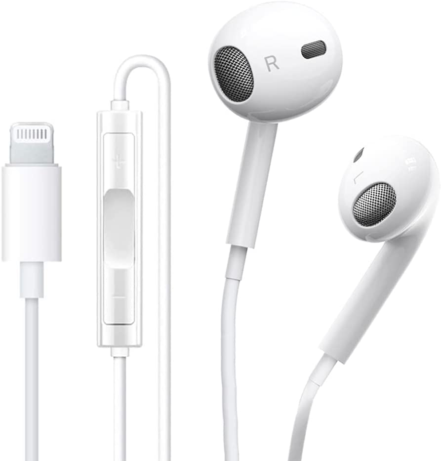Apple Earbuds Headphones with Lightning Connector【Apple MFi Certified】 Wired in-Ear Stereo Noise Canceling Isolating Earphone for iPhone 13/12/11/SE/X/XR/XS/8/7 (Built-in Microphone & Volume Control)