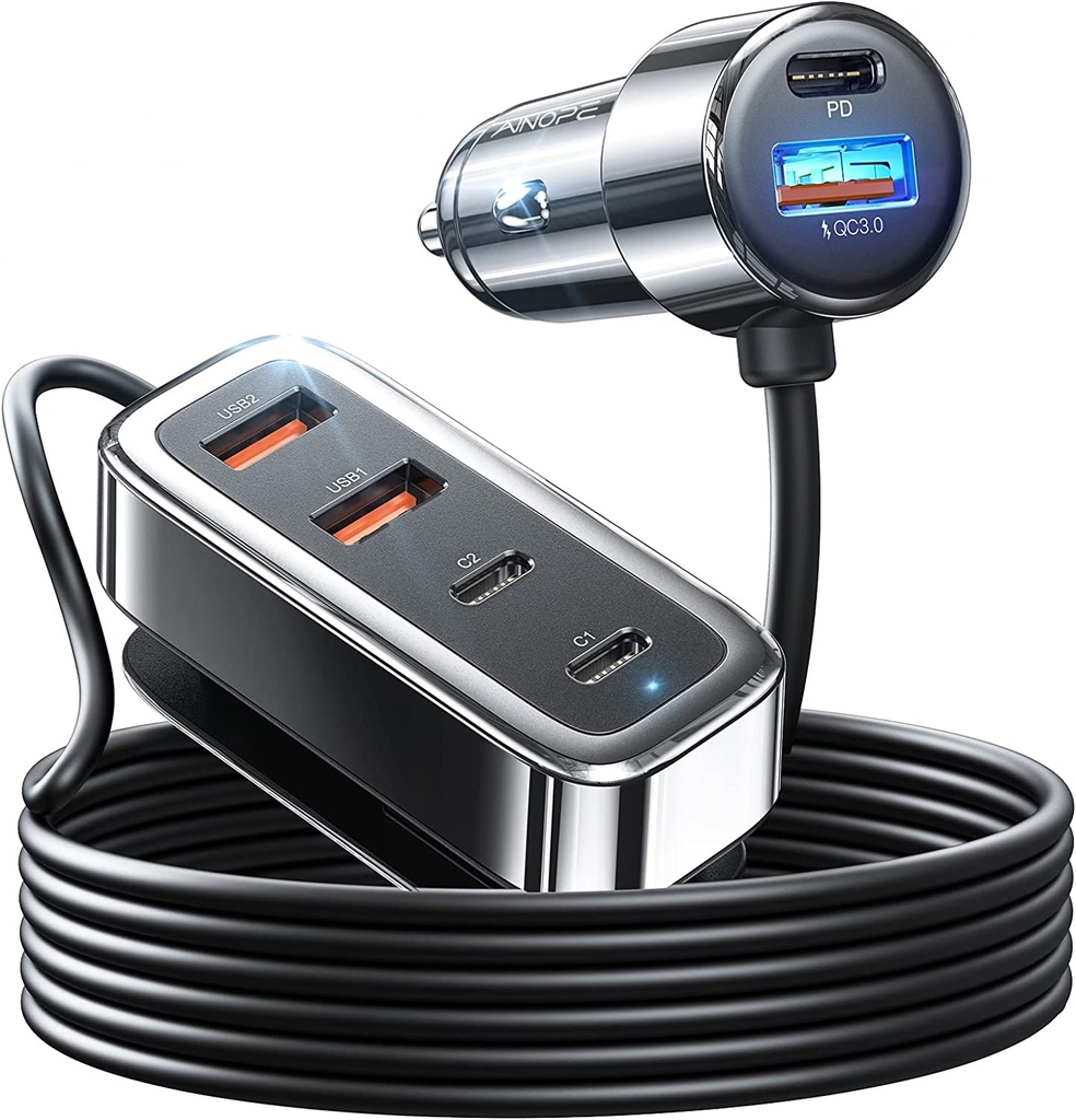 USB C Car Charger 6-Port, AINOPE 70W Super Fast USB Car Charger Fast Charging,PD & QC3.0 Cigarette Lighter USB Charger Multi Port with 5FT Cable Compatible with iPhone 14/iPad Pro/Samsung