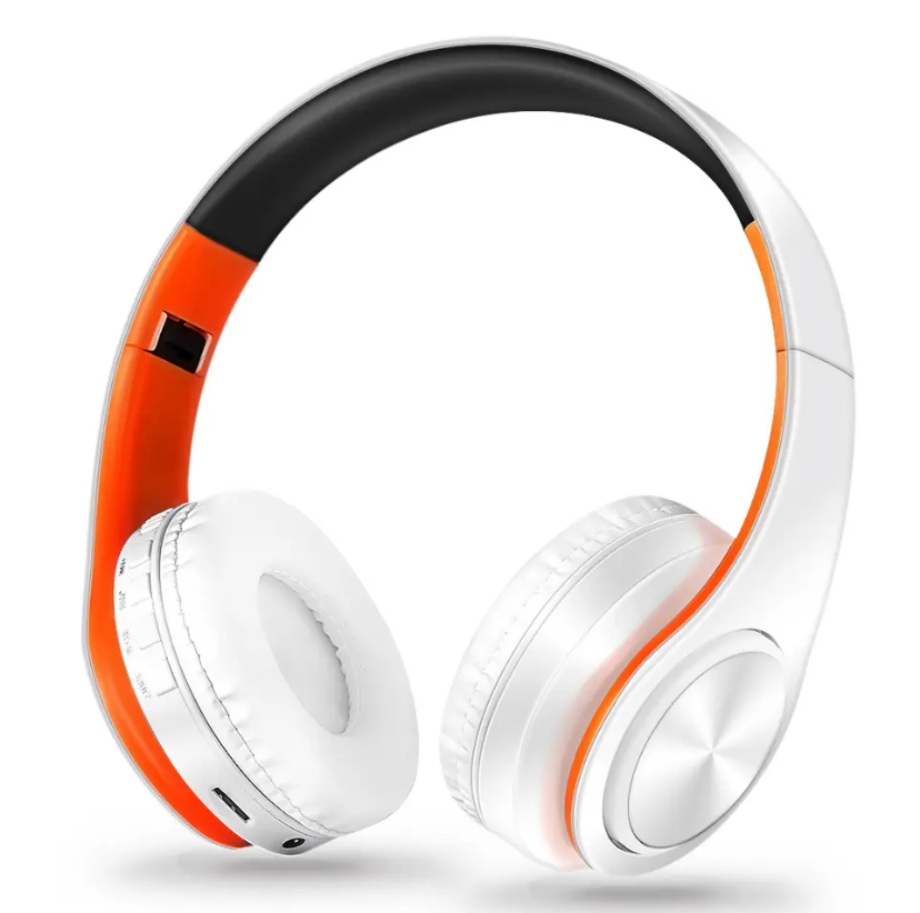 AYVVPII Lossless Player Bluetooth Headphones with Microphone Wireless Stereo Headset Music for Iphone Samsung Xiaomi mp3 Sports - White Orange