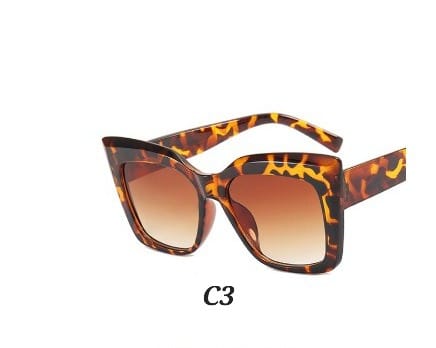 New Oversized Cat Eye Sunglasses Fashion Women Gradient UV400: C3, Animal print/dark brown