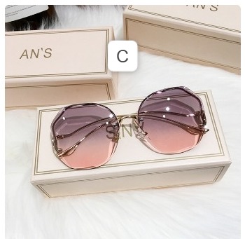 Retro Irregular Round Gradient Sunglasses Women Rimless Metal Curved : C, purple pink