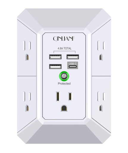 QINLIANF Surge Protector, 5 Outlet Extender with 3 USB-A 1 USB-C