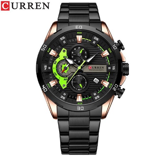 Curren Men's SS Watch - Black/Rose Gold/Green