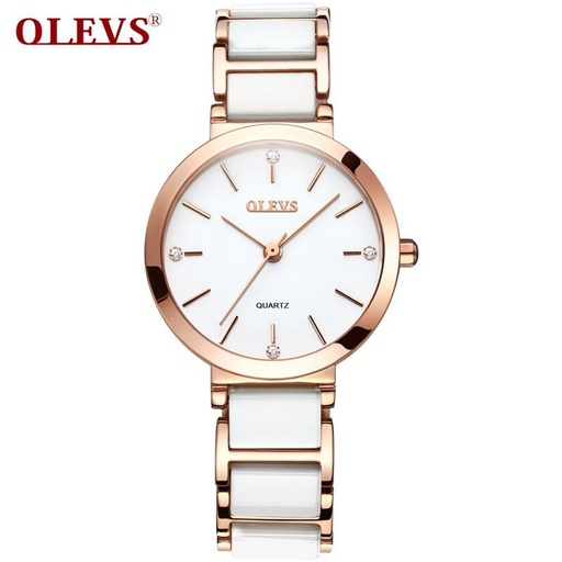 OLEVS Quartz High Quality Watches for Women Ceramic Strap Waterproof Fashion Women Wristwatches - White